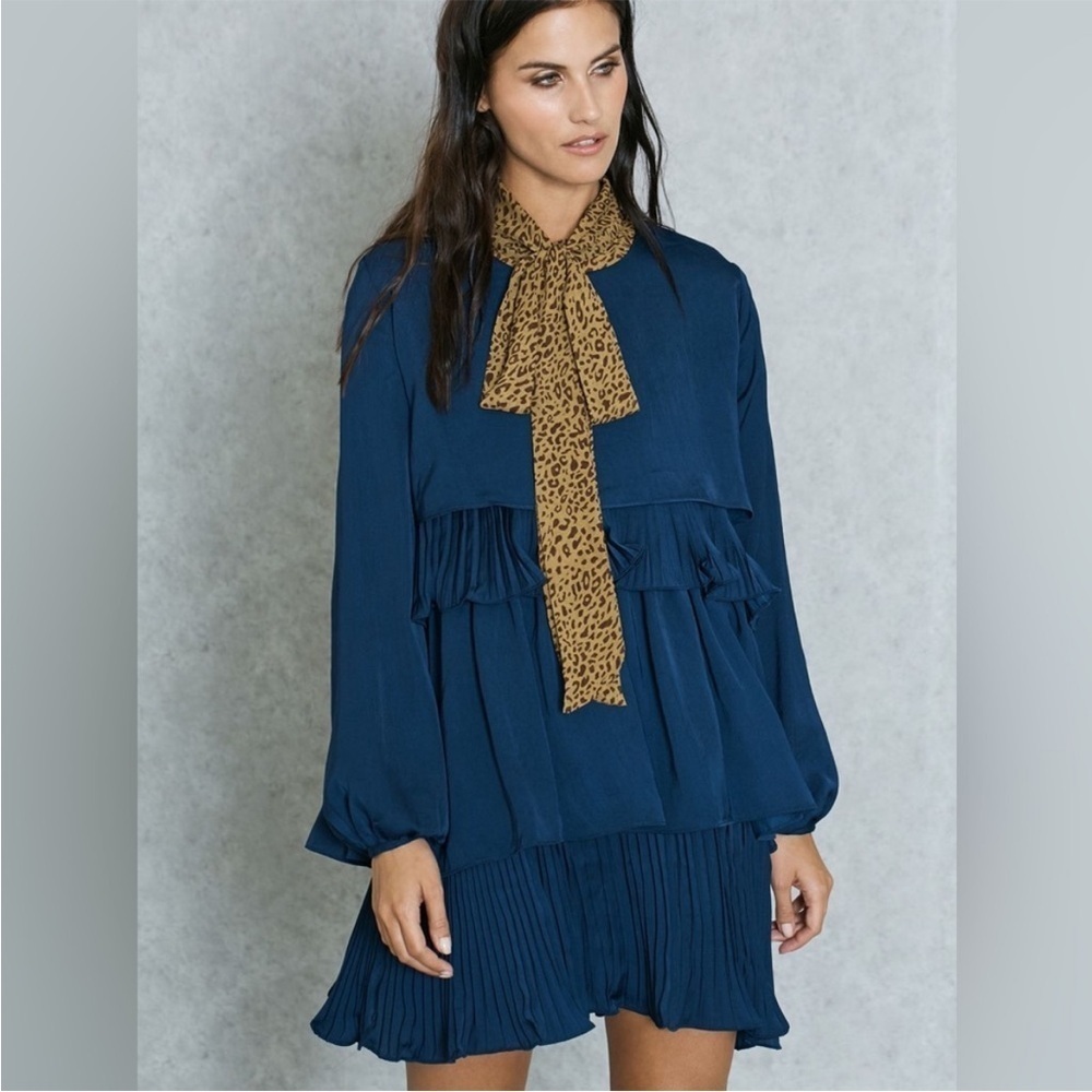 Sister Jane Navy Tiered Pleated Tunic Mini Dress